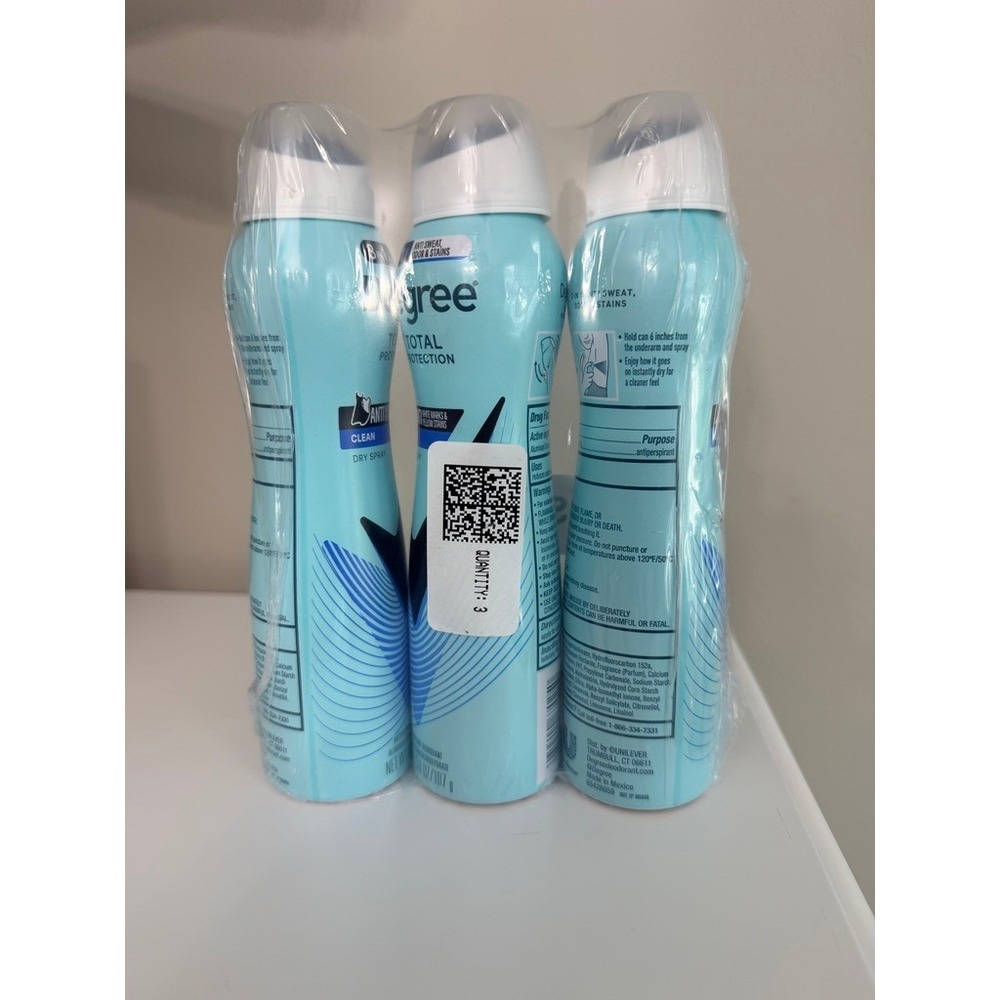 Degree Dry Spray Deodorant Women 3.8oz Blue 3-Pack Total Protection Clean NWT